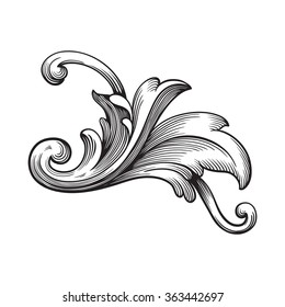 Vintage baroque frame scroll ornament engraving border floral retro pattern antique style acanthus foliage swirl decorative design element filigree calligraphy vector