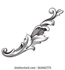 Vintage baroque frame scroll ornament engraving border floral retro pattern antique style acanthus foliage swirl decorative design element filigree calligraphy vector
