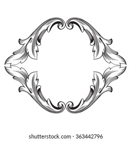 Vintage baroque frame scroll ornament engraving border floral retro pattern antique style acanthus foliage swirl decorative design element filigree calligraphy vector
