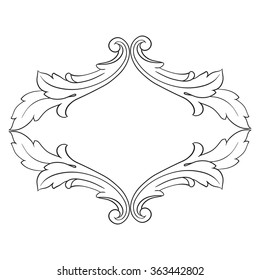 Vintage baroque frame scroll ornament engraving border floral retro pattern antique style acanthus foliage swirl decorative design element filigree calligraphy vector