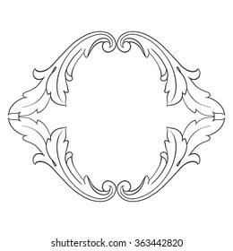 Vintage baroque frame scroll ornament engraving border floral retro pattern antique style acanthus foliage swirl decorative design element filigree calligraphy vector