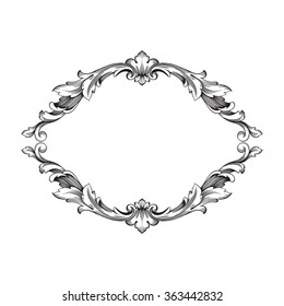 Vintage baroque frame scroll ornament engraving border floral retro pattern antique style acanthus foliage swirl decorative design element filigree calligraphy vector