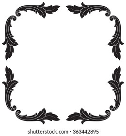 Vintage baroque frame scroll ornament engraving border floral retro pattern antique style acanthus foliage swirl decorative design element filigree calligraphy vector