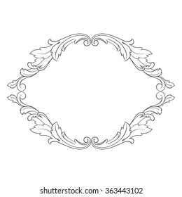 Vintage baroque frame scroll ornament engraving border floral retro pattern antique style acanthus foliage swirl decorative design element filigree calligraphy vector