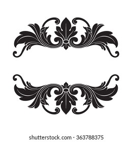 Vintage baroque frame scroll ornament engraving border floral retro pattern antique style acanthus foliage swirl decorative design element filigree calligraphy vector