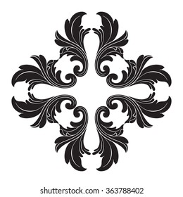 Vintage baroque frame scroll ornament engraving border floral retro pattern antique style acanthus foliage swirl decorative design element filigree calligraphy vector