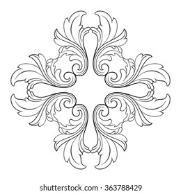 Vintage baroque frame scroll ornament engraving border floral retro pattern antique style acanthus foliage swirl decorative design element filigree calligraphy vector