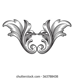 Vintage baroque frame scroll ornament engraving border floral retro pattern antique style acanthus foliage swirl decorative design element filigree calligraphy vector