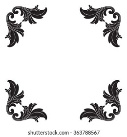 Vintage baroque frame scroll ornament engraving border floral retro pattern antique style acanthus foliage swirl decorative design element filigree calligraphy vector