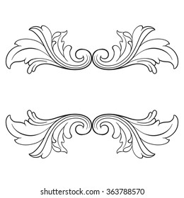 Vintage baroque frame scroll ornament engraving border floral retro pattern antique style acanthus foliage swirl decorative design element filigree calligraphy vector