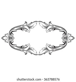 Vintage baroque Rahmen Scroll-Ornament Gravur Grenze florale Retro-Muster antiken Stil Akanthus foliage wirbelnde dekorative Gestaltungselement filigrane Kalligrafie Vektorillustration