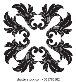 Vintage baroque frame scroll ornament engraving border floral retro pattern antique style acanthus foliage swirl decorative design element filigree calligraphy vector