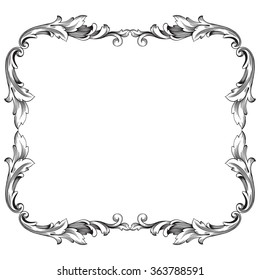 Vintage baroque frame scroll ornament engraving border floral retro pattern antique style acanthus foliage swirl decorative design element filigree calligraphy vector