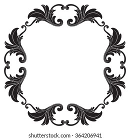 Vintage baroque frame scroll ornament engraving border floral retro pattern antique style acanthus foliage swirl decorative design element filigree calligraphy vector | damask - stock vector