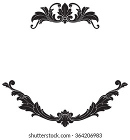 Vintage baroque frame scroll ornament engraving border floral retro pattern antique style acanthus foliage swirl decorative design element filigree calligraphy vector | damask - stock vector
