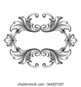 Vintage baroque frame scroll ornament engraving border floral retro pattern antique style acanthus foliage swirl decorative design element filigree calligraphy vector | damask - stock vector