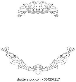 Vintage baroque frame scroll ornament engraving border floral retro pattern antique style acanthus foliage swirl decorative design element filigree calligraphy vector | damask - stock vector