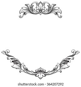 Vintage baroque frame scroll ornament engraving border floral retro pattern antique style acanthus foliage swirl decorative design element filigree calligraphy vector | damask - stock vector