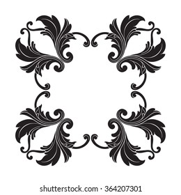 Vintage baroque frame scroll ornament engraving border floral retro pattern antique style acanthus foliage swirl decorative design element filigree calligraphy vector | damask - stock vector