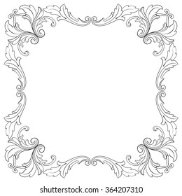 Vintage baroque frame scroll ornament engraving border floral retro pattern antique style acanthus foliage swirl decorative design element filigree calligraphy vector | damask - stock vector