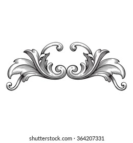 Vintage baroque frame scroll ornament engraving border floral retro pattern antique style acanthus foliage swirl decorative design element filigree calligraphy vector | damask - stock vector