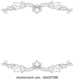 Vintage baroque frame scroll ornament engraving border floral retro pattern antique style acanthus foliage swirl decorative design element filigree calligraphy vector | damask - stock vector