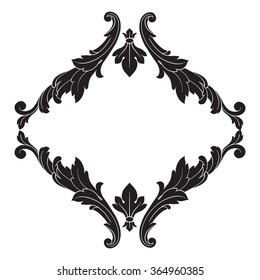 Vintage baroque frame scroll ornament engraving border floral retro pattern antique style acanthus foliage swirl decorative design element filigree calligraphy vector