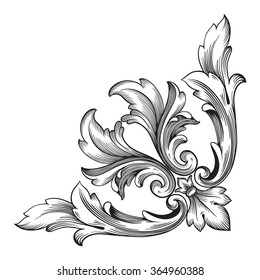 Vintage baroque frame scroll ornament engraving border floral retro pattern antique style acanthus foliage swirl decorative design element filigree calligraphy vector