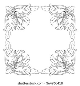Vintage baroque frame scroll ornament engraving border floral retro pattern antique style acanthus foliage swirl decorative design element filigree calligraphy vector