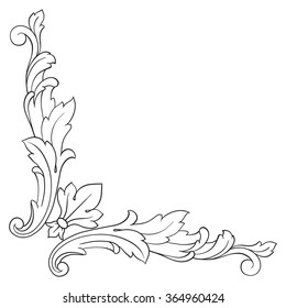 Vintage baroque frame scroll ornament engraving border floral retro pattern antique style acanthus foliage swirl decorative design element filigree calligraphy vector
