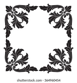 Vintage baroque frame scroll ornament engraving border floral retro pattern antique style acanthus foliage swirl decorative design element filigree calligraphy vector