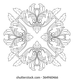 Vintage baroque frame scroll ornament engraving border floral retro pattern antique style acanthus foliage swirl decorative design element filigree calligraphy vector