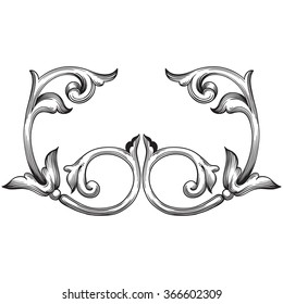 Vintage baroque frame scroll ornament engraving border floral retro pattern antique style acanthus foliage swirl decorative design element filigree calligraphy vector