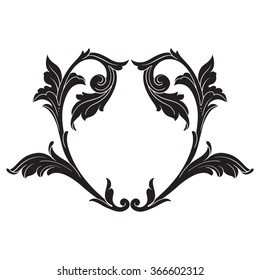 Vintage baroque frame scroll ornament engraving border floral retro pattern antique style acanthus foliage swirl decorative design element filigree calligraphy vector