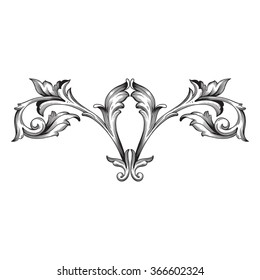 Vintage baroque frame scroll ornament engraving border floral retro pattern antique style acanthus foliage swirl decorative design element filigree calligraphy vector