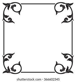 Vintage baroque frame scroll ornament engraving border floral retro pattern antique style acanthus foliage swirl decorative design element filigree calligraphy vector