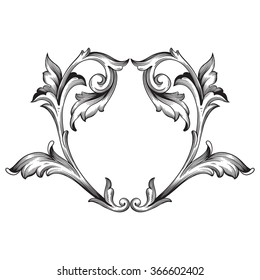 Vintage baroque frame scroll ornament engraving border floral retro pattern antique style acanthus foliage swirl decorative design element filigree calligraphy vector