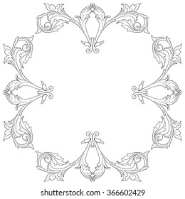 Vintage baroque frame scroll ornament engraving border floral retro pattern antique style acanthus foliage swirl decorative design element filigree calligraphy vector