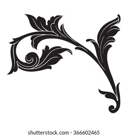 Vintage baroque frame scroll ornament engraving border floral retro pattern antique style acanthus foliage swirl decorative design element filigree calligraphy vector