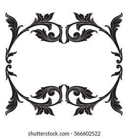 Vintage baroque frame scroll ornament engraving border floral retro pattern antique style acanthus foliage swirl decorative design element filigree calligraphy vector