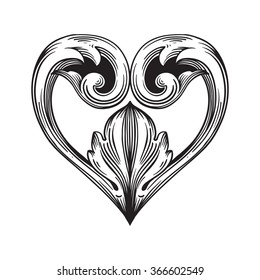 Vintage baroque frame scroll ornament engraving border floral retro pattern antique style acanthus foliage swirl decorative design element filigree calligraphy vector