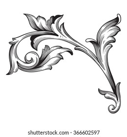 Vintage baroque frame scroll ornament engraving border floral retro pattern antique style acanthus foliage swirl decorative design element filigree calligraphy vector