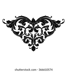 Vintage baroque frame scroll ornament engraving border floral retro pattern antique style acanthus foliage swirl decorative design element filigree calligraphy vector. Damask style