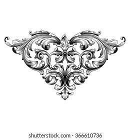 Vintage baroque frame scroll ornament engraving border floral retro pattern antique style acanthus foliage swirl decorative design element filigree calligraphy vector. Damask style