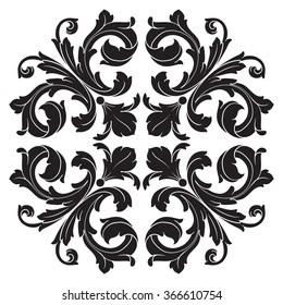 Vintage baroque frame scroll ornament engraving border floral retro pattern antique style acanthus foliage swirl decorative design element filigree calligraphy vector. Damask style
