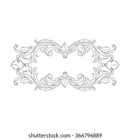 Vintage baroque frame scroll ornament engraving border floral retro pattern antique style acanthus foliage swirl decorative design element filigree calligraphy vector