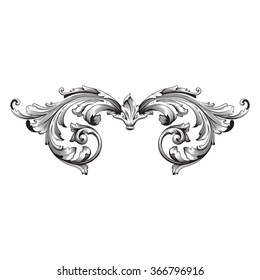 Vintage baroque frame scroll ornament engraving border floral retro pattern antique style acanthus foliage swirl decorative design element filigree calligraphy vector