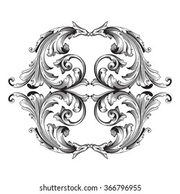 Vintage baroque frame scroll ornament engraving border floral retro pattern antique style acanthus foliage swirl decorative design element filigree calligraphy vector