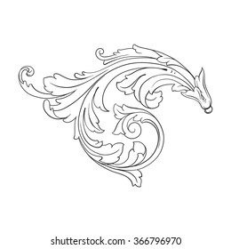 Vintage baroque frame scroll ornament engraving border floral retro pattern antique style acanthus foliage swirl decorative design element filigree calligraphy vector