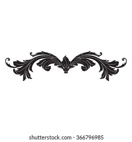 Vintage baroque frame scroll ornament engraving border floral retro pattern antique style acanthus foliage swirl decorative design element filigree calligraphy vector
